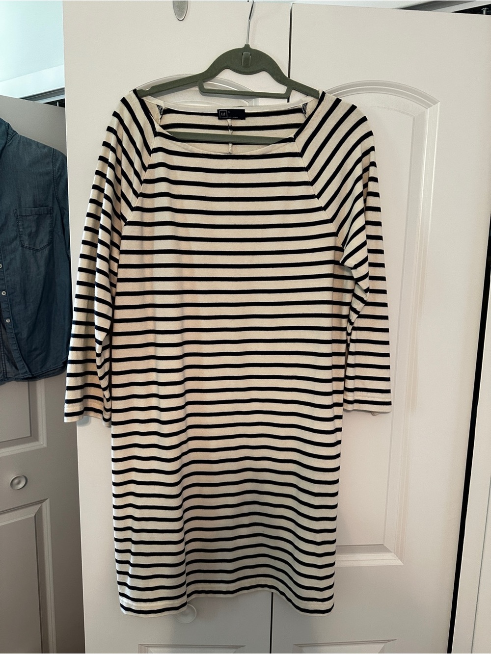 GAP Cream and Black Striped Boatneck Shift Dress